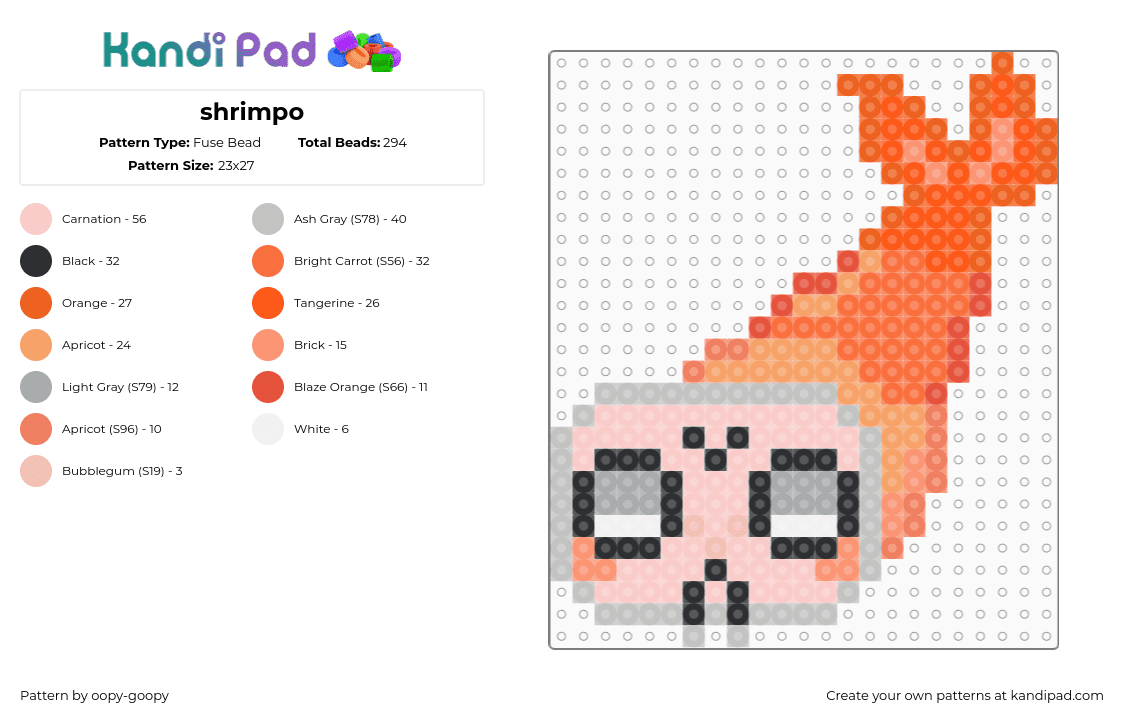shrimpo - Fuse Bead Pattern by oopy-goopy on Kandi Pad - beige,orange,dandys world,shrimpo