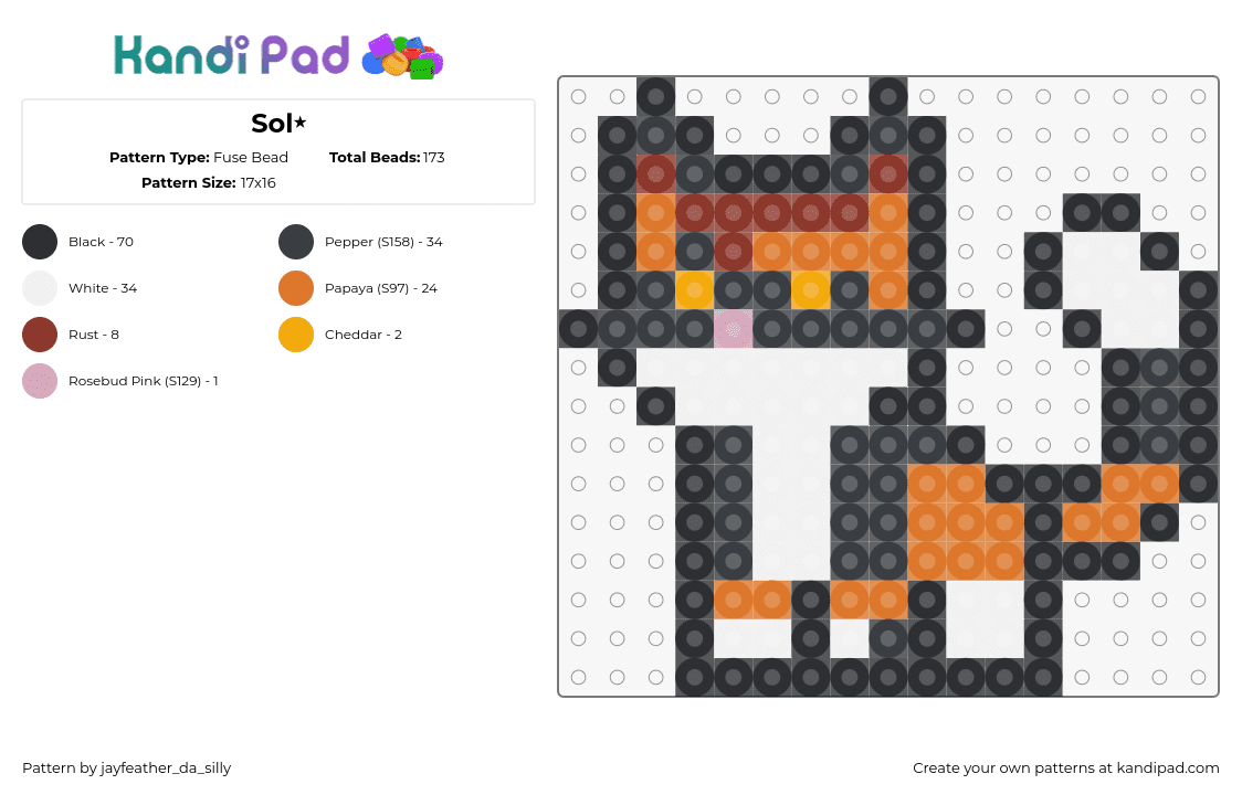 Sol⭑ - Fuse Bead Pattern by oopy-goopy on Kandi Pad - sol,warrior cats,animal,character,story,orange