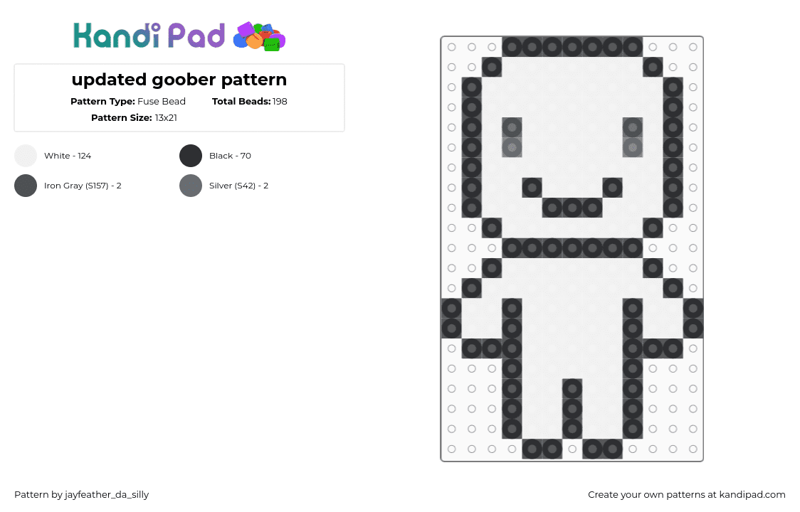 updated goober pattern - Fuse Bead Pattern by oopy-goopy on Kandi Pad - goober,character,template,simple,black,white