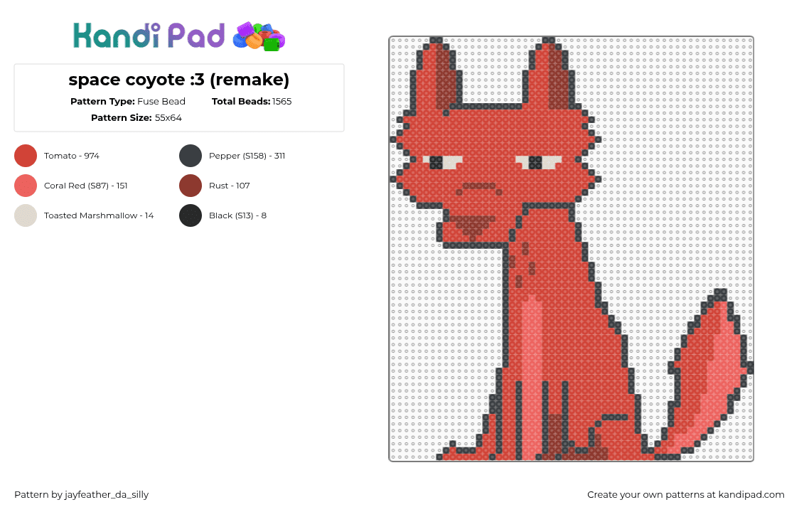 space coyote :3 (remake) - Fuse Bead Pattern by oopy-goopy on Kandi Pad - coyote,simpsons,animal,cartoon,tv show,red