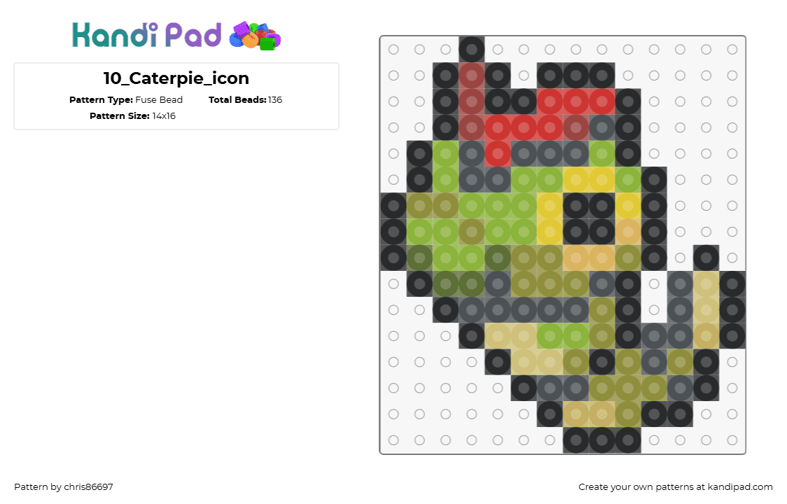 10_Caterpie_icon - Fuse Bead Pattern by chris86697 on Kandi Pad - caterpie,pokemon,gaming,caterpillar,character,green