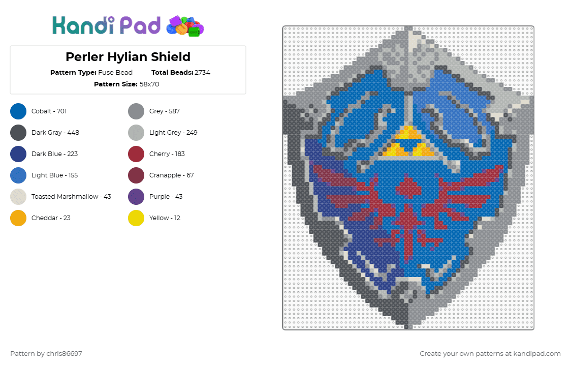 Perler Hylian Shield - Fuse Bead Pattern by chris86697 on Kandi Pad - gray,blue