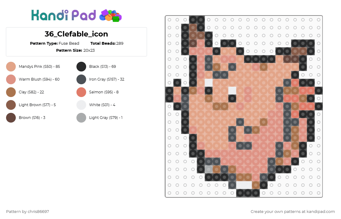 36_Clefable_icon - Fuse Bead Pattern by chris86697 on Kandi Pad - beige