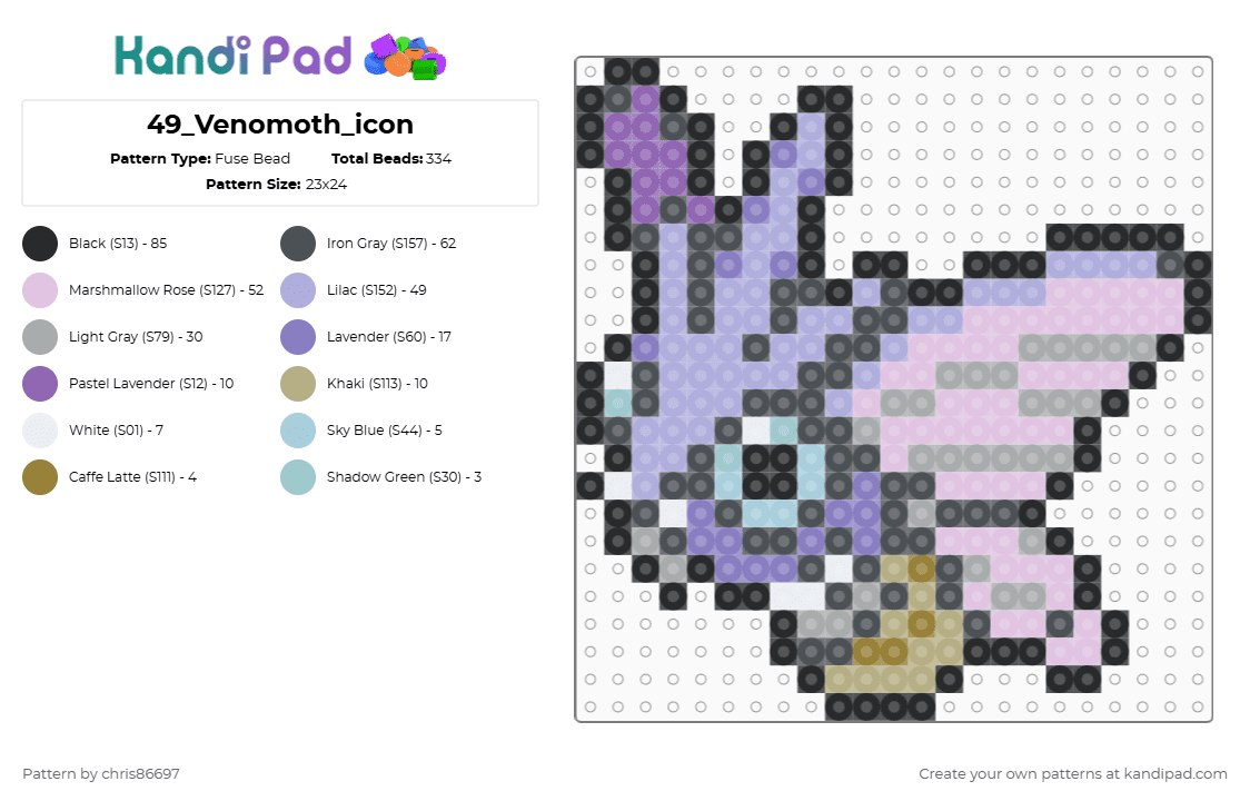49_Venomoth_icon - Fuse Bead Pattern by chris86697 on Kandi Pad - purple,pink