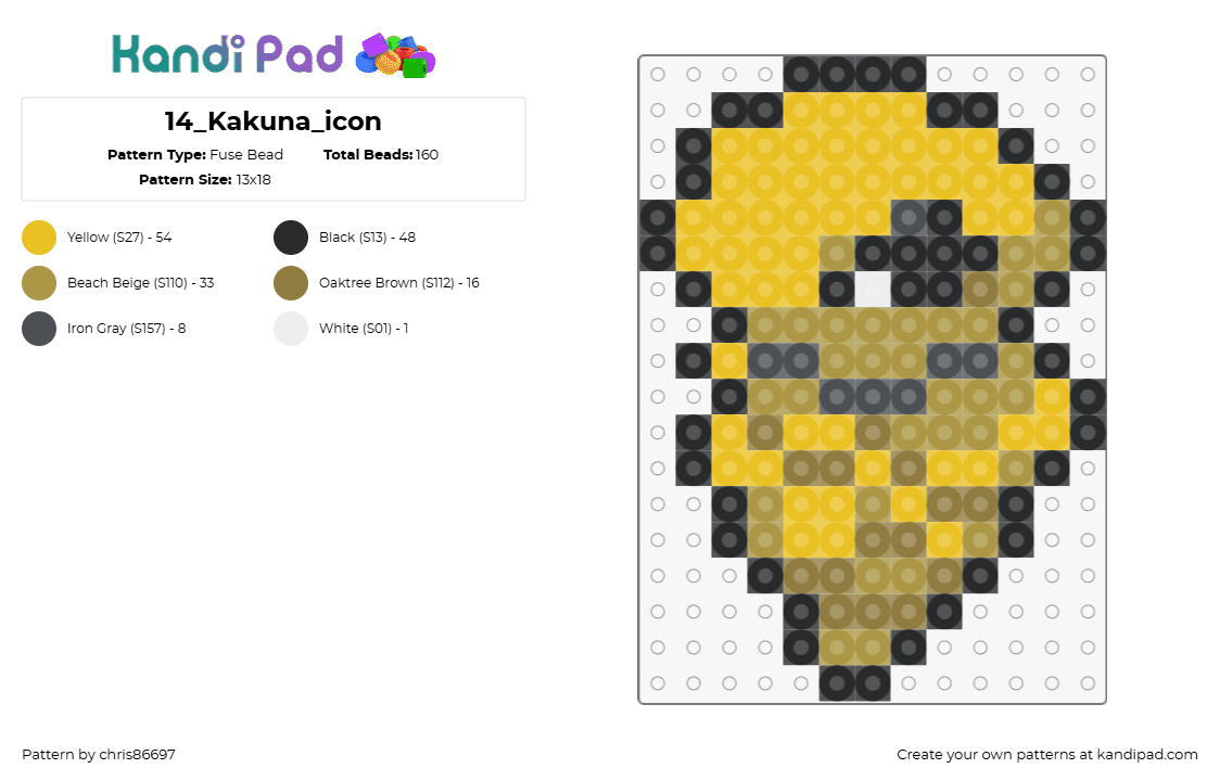 14_Kakuna_icon - Fuse Bead Pattern by chris86697 on Kandi Pad - kakuna,pokemon,evolution,weedle,coccoon,gaming,character,yellow