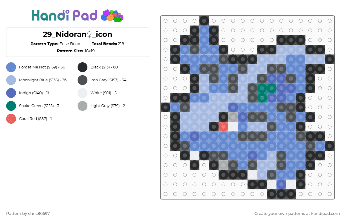 29_Nidoran♀_icon - Fuse Bead Pattern by chris86697 on Kandi Pad - purple,light blue,blue