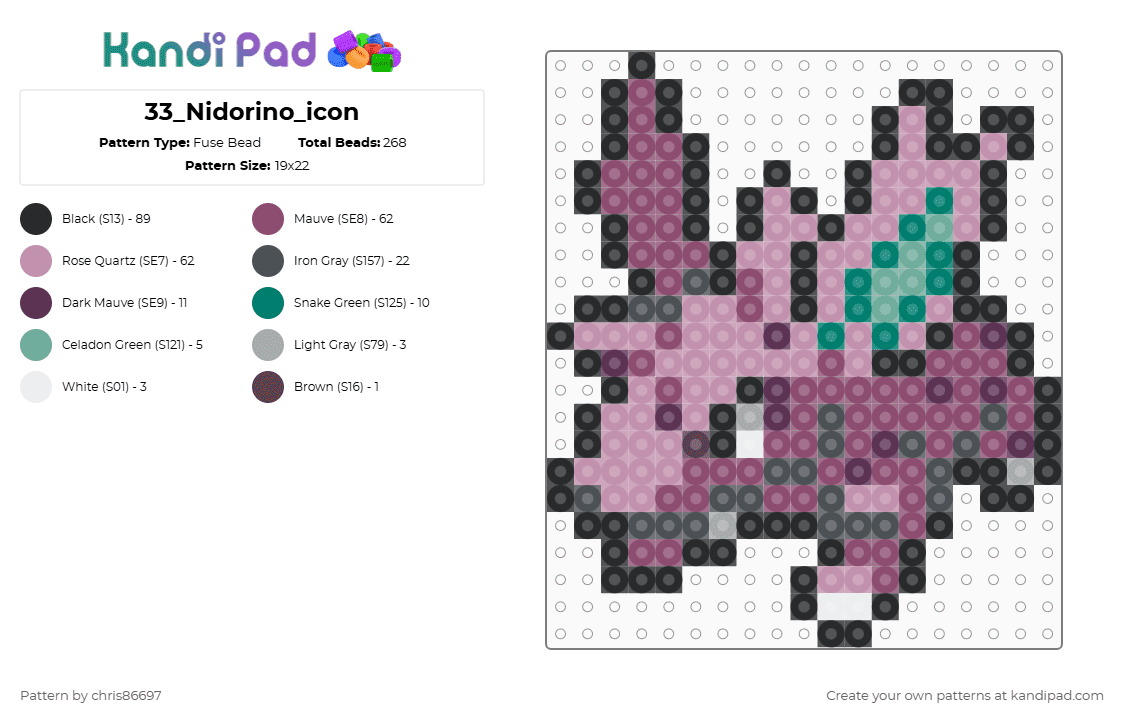 33_Nidorino_icon - Fuse Bead Pattern by chris86697 on Kandi Pad - pink