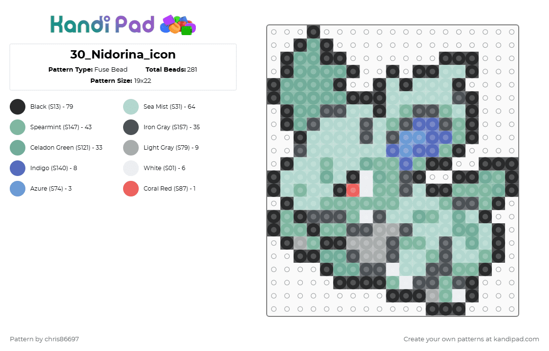 30_Nidorina_icon - Fuse Bead Pattern by chris86697 on Kandi Pad - purple,light blue,teal