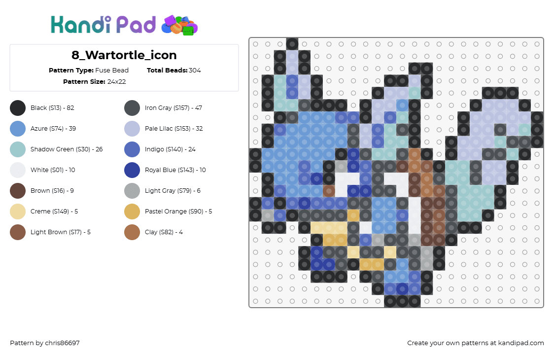 8_Wartortle_icon - Fuse Bead Pattern by chris86697 on Kandi Pad - wartortle,pokemon,evolution,squirtle,character,gaming,blue