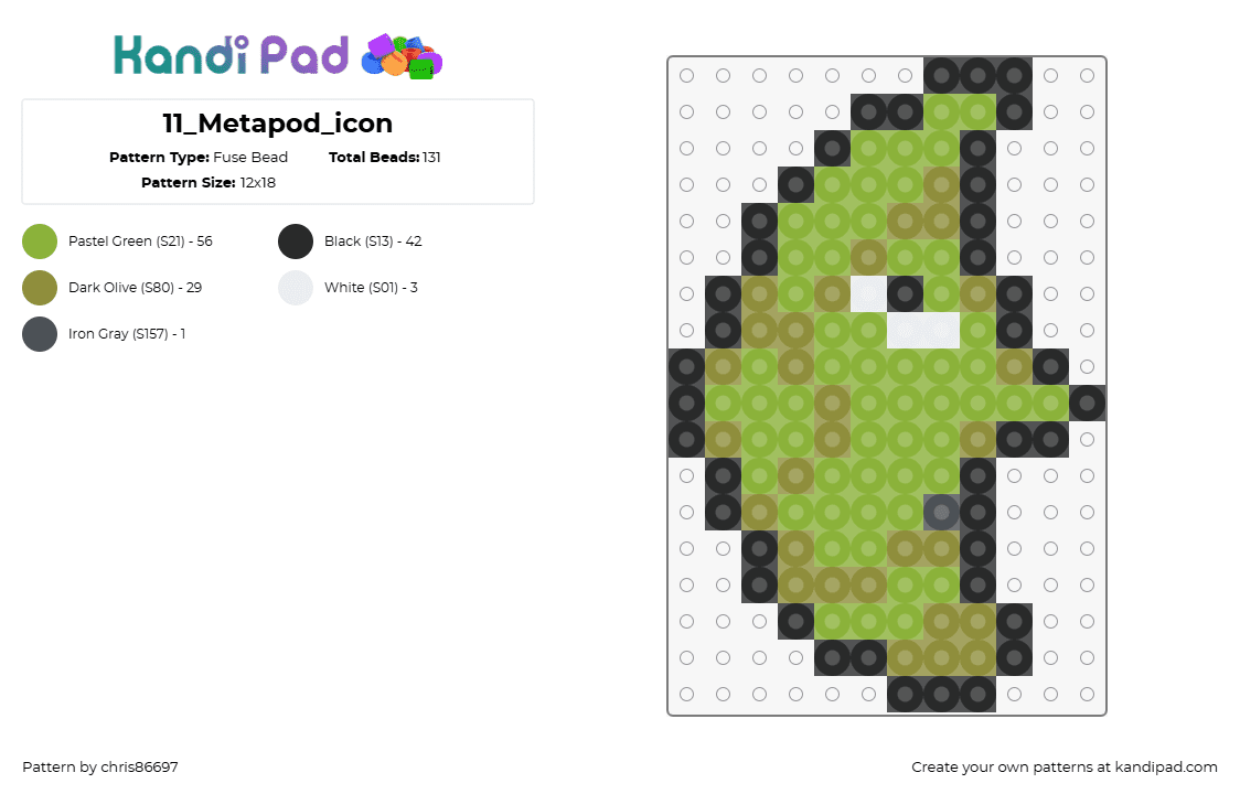 11_Metapod_icon - Fuse Bead Pattern by chris86697 on Kandi Pad - metapod,pokemon,evolution,caterpie,gaming,coccoon,character,green