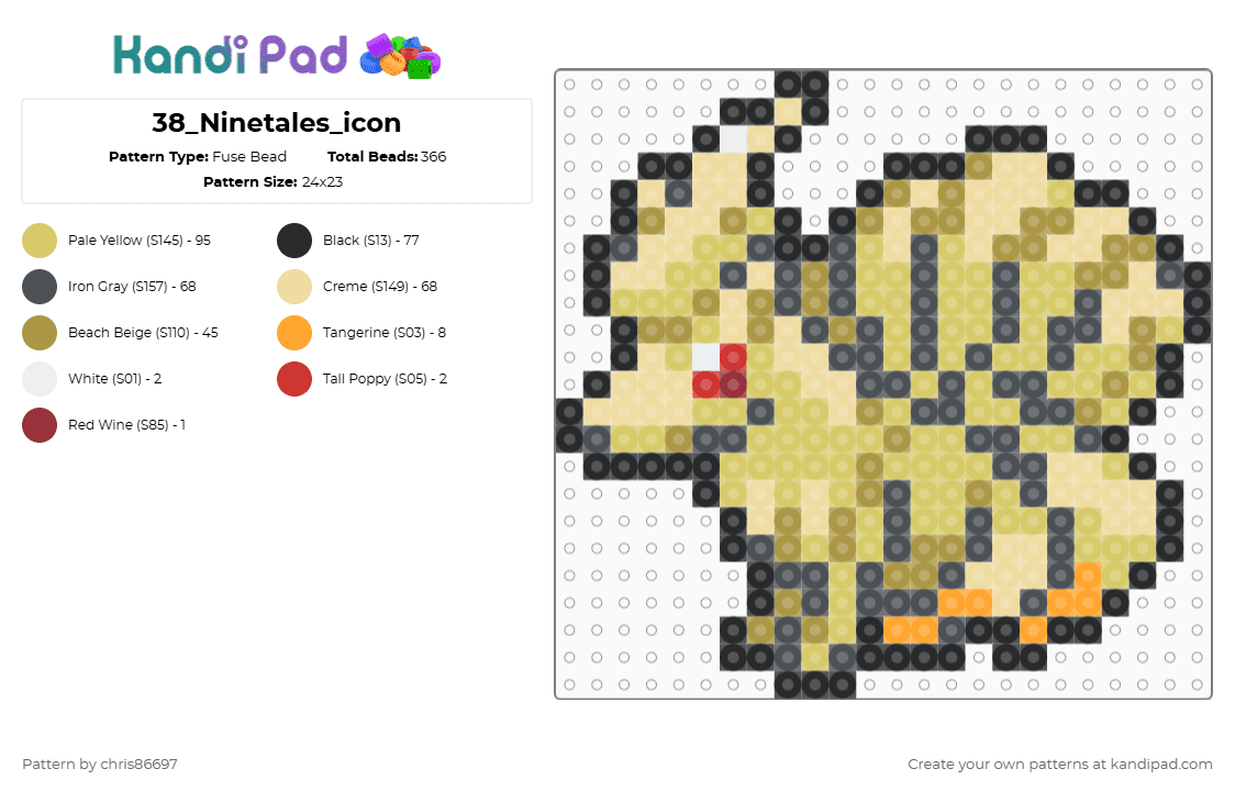 38_Ninetales_icon - Fuse Bead Pattern by chris86697 on Kandi Pad - purple,beige,yellow,gold