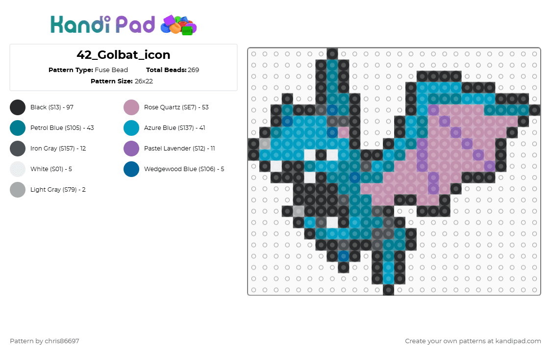 42_Golbat_icon - Fuse Bead Pattern by chris86697 on Kandi Pad - teal,light blue,pink