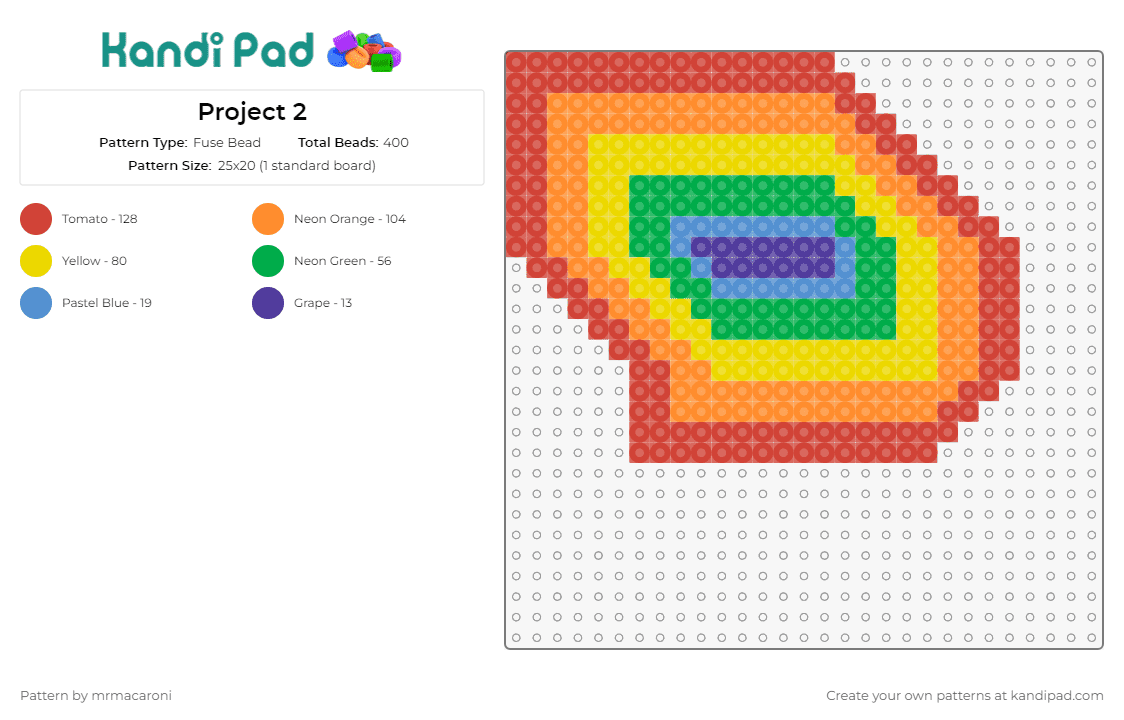 Project 2 - Fuse Bead Pattern by mrmacaroni on Kandi Pad - rainbows
