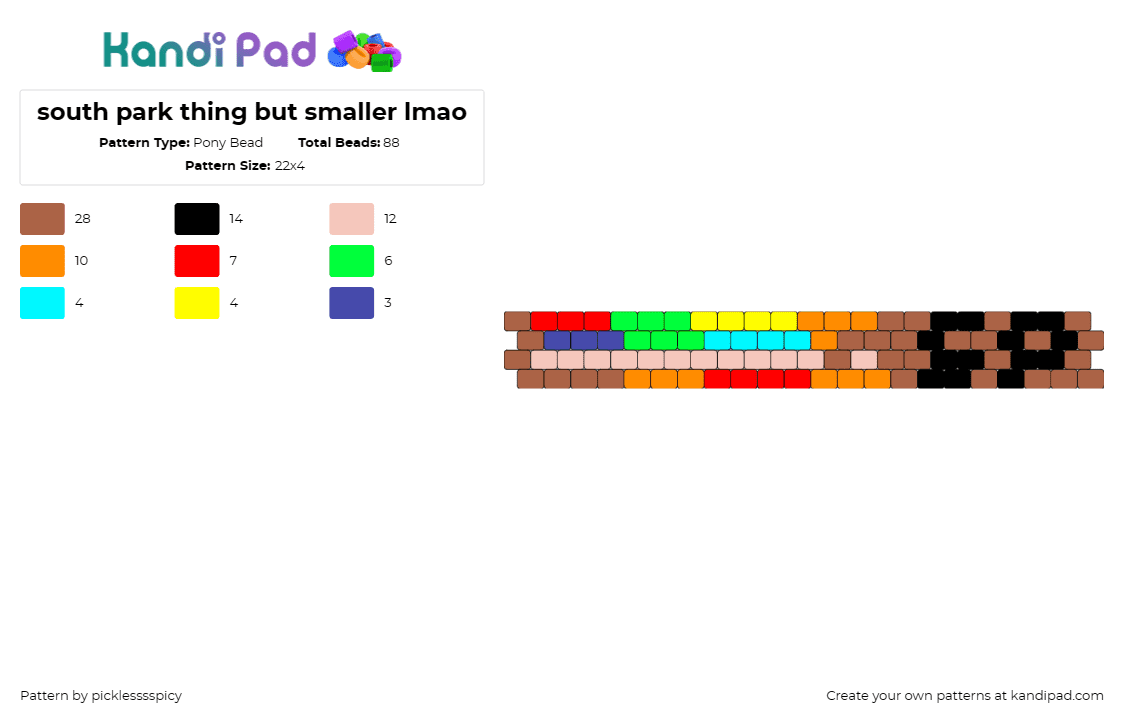 south park thing but smaller lmao - Pony Bead Pattern by picklesssspicy on Kandi Pad - south park,cuff,bracelet