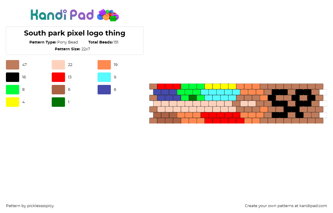 South park pixel logo thing - Pony Bead Pattern by picklesssspicy on Kandi Pad - south park,cuff