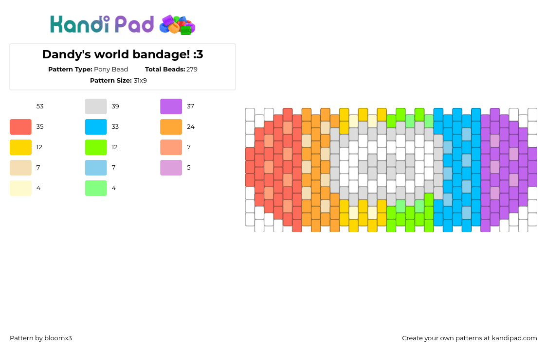 Dandy\'s world bandage! :3 - Pony Bead Pattern by bloomx3 on Kandi Pad - dandaid,dandys world,bandage,bandaid,rainbow,video game