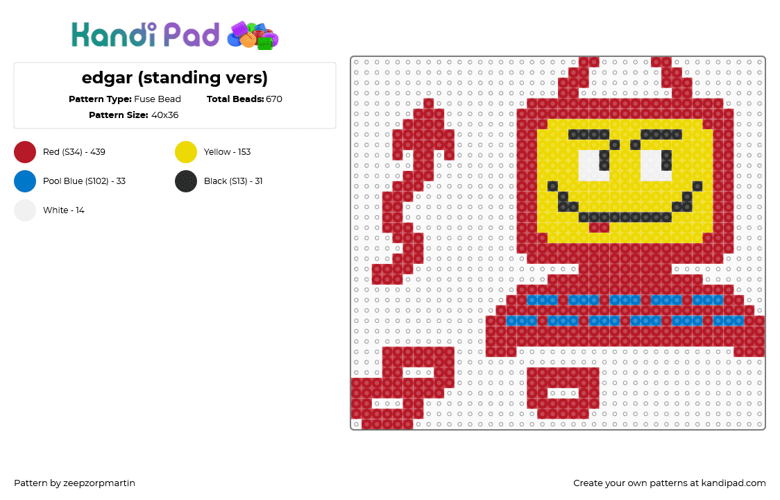 edgar (standing vers) - Fuse Bead Pattern by zeepzorpmartin on Kandi Pad - edgar,electric dreams,computer,devil,character,movie,classic,red,yellow