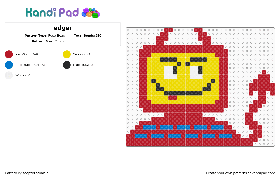 edgar - Fuse Bead Pattern by zeepzorpmartin on Kandi Pad - edgar,electric dreams,computer,devil,character,movie,classic,red,yellow