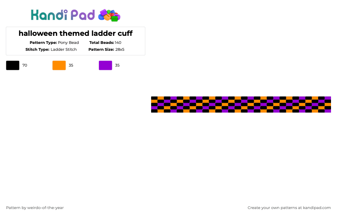 halloween themed ladder cuff - Pony Bead Pattern by weirdo-of-the-year on Kandi Pad - orange,purple,halloween