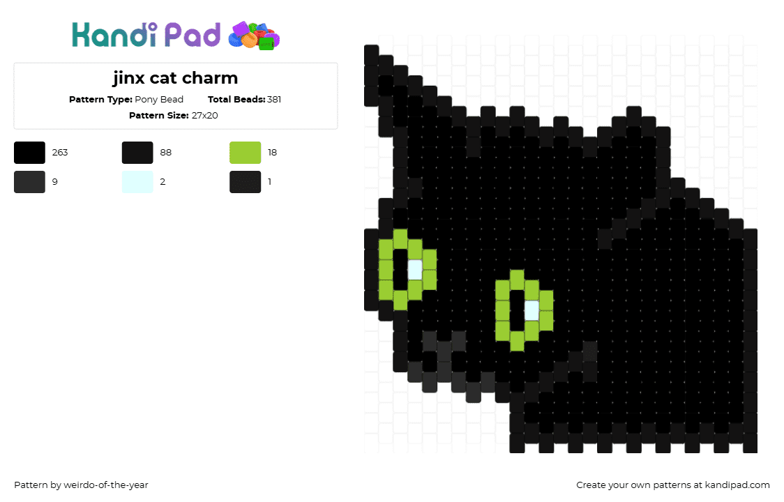 jinx cat charm - Pony Bead Pattern by weirdo-of-the-year on Kandi Pad - jinx,cat,animal,portrait,black