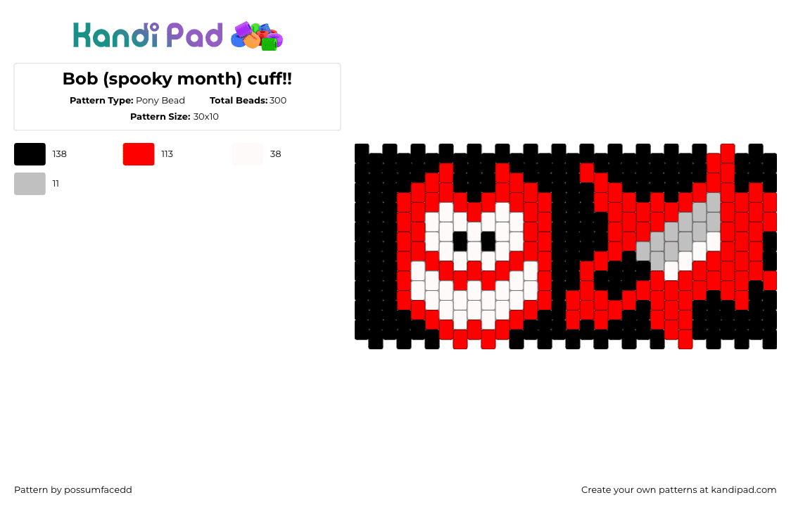 Bob (spooky month) cuff!! - Pony Bead Pattern by possumfacedd on Kandi Pad - bob,spooky month,knife,cuff,animation,tv show,black,red