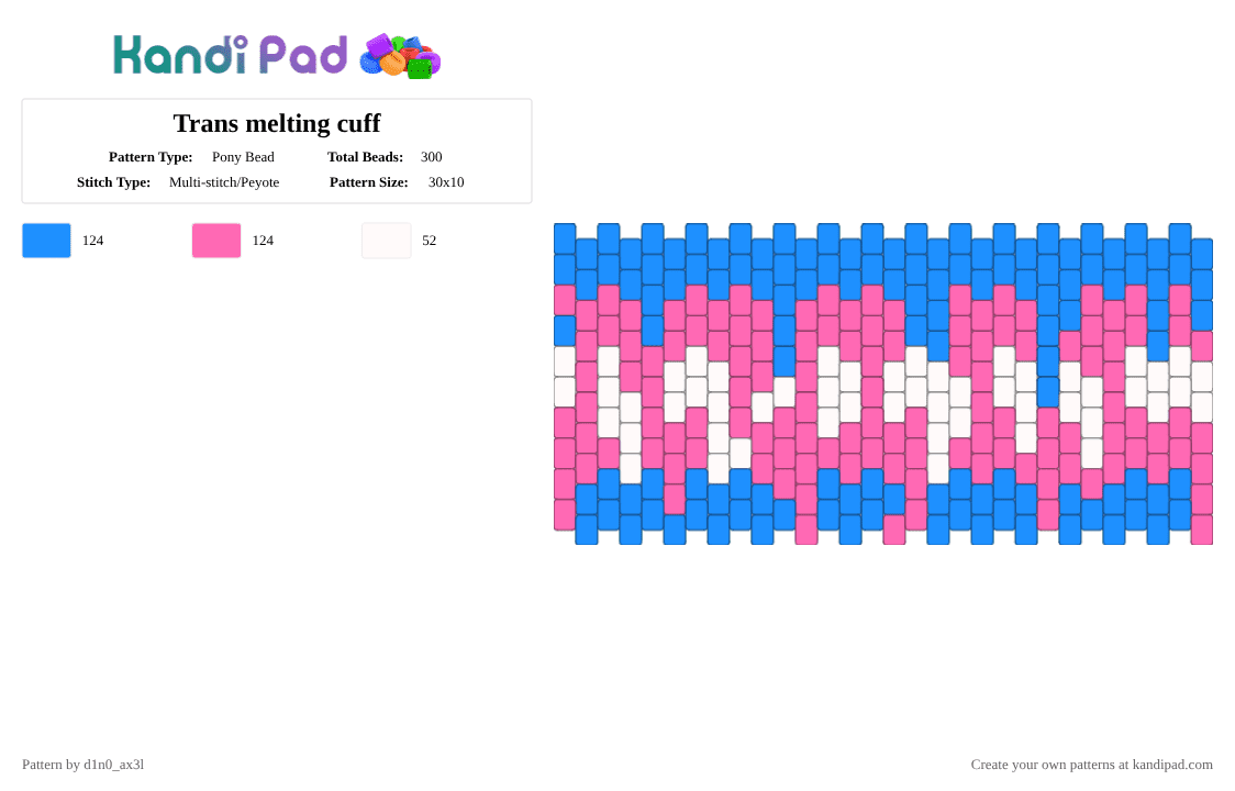 Trans melting cuff - Pony Bead Pattern by d1n0_ell1ot on Kandi Pad - light blue,pink,trans,queer,lgbtq,transgender,blue,gay,pride
