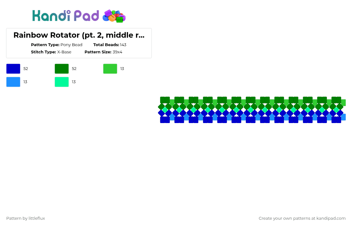 Rainbow Rotator (pt. 2, middle rotator) - Pony Bead Pattern by d1n0_ax3l on Kandi Pad - purple,green,rainbow,teal,blue,cute