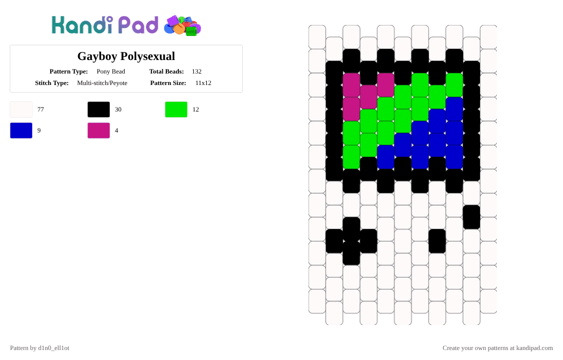 Gayboy Polysexual - Pony Bead Pattern by d1n0_ell1ot on Kandi Pad - white,purple,green,pride,lgbtqia,gay,poly,polysexual,queer,homosexual,bright