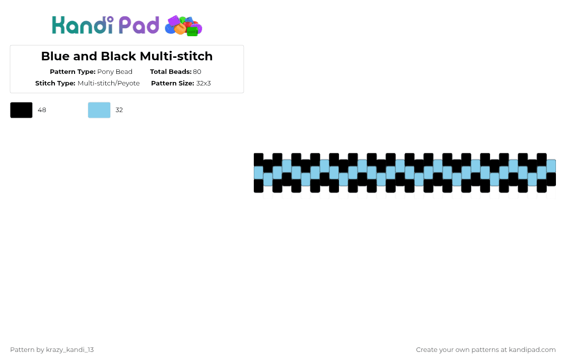Blue and Black Multi-stitch - Pony Bead Pattern by d1n0_ax3l on Kandi Pad - black,light blue