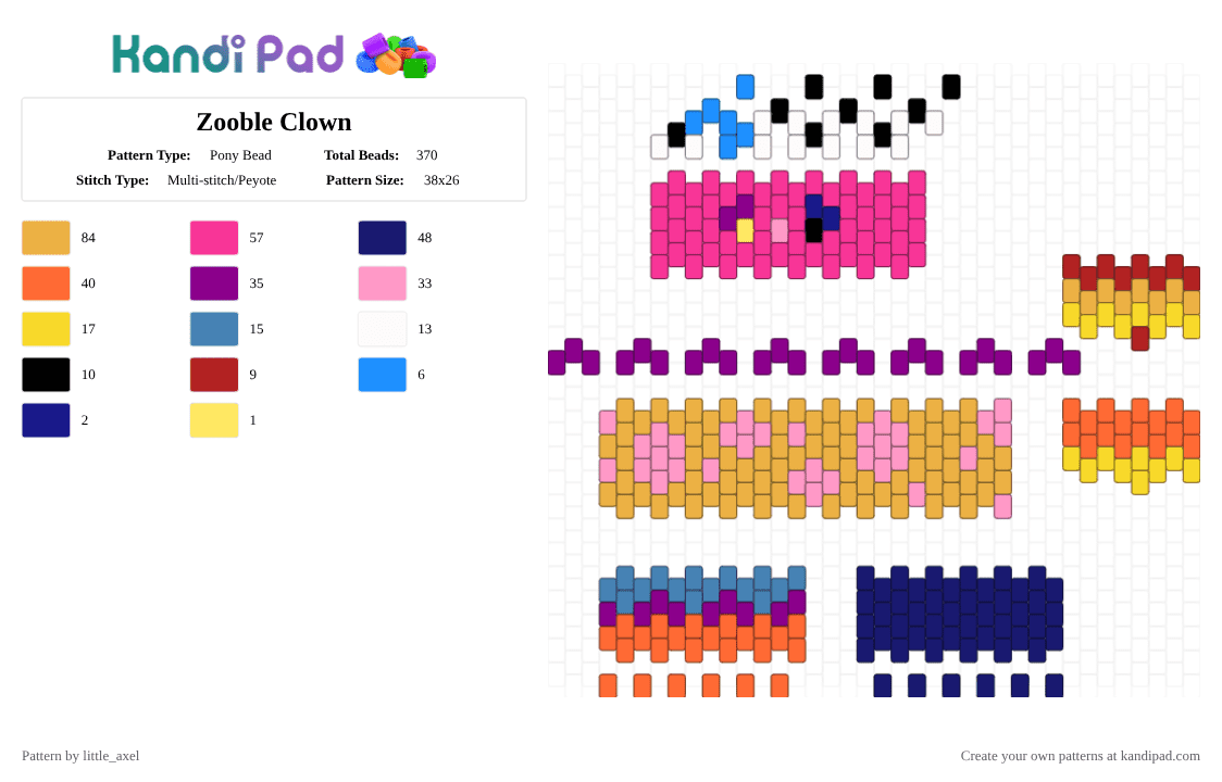 Zooble Clown - Pony Bead Pattern by d1n0_ell1ot on Kandi Pad - purple,pink,orange,zooble,tadc,the amazing digital circus,silly,cute,yellow,blue
