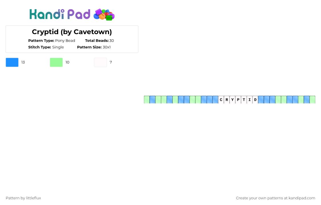 Cryptid (by Cavetown) - Pony Bead Pattern by d1n0_ell1ot on Kandi Pad - light blue,teal,green,blue,music