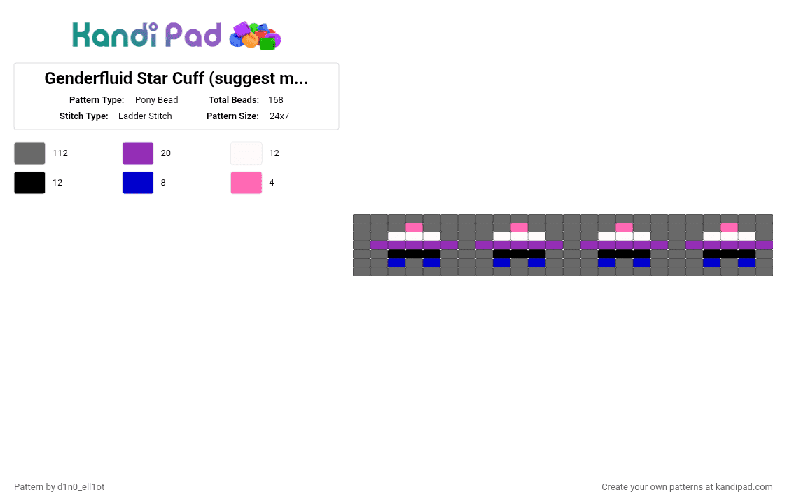 Genderfluid Star Cuff (suggest more flags) - Pony Bead Pattern by d1n0_ell1ot on Kandi Pad - flag, genderfluid, gray, lgbtqia, pride, queer, trans
