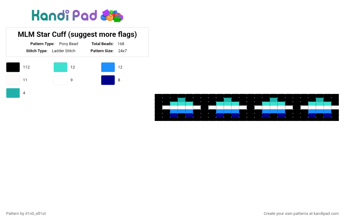 MLM Star Cuff (suggest more flags) - Pony Bead Pattern by d1n0_ell1ot on Kandi Pad - black,light blue,gay,queer,pride,mlm,blue,green,white,lgbtqia