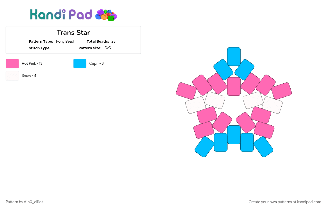 Trans Star - Pony Bead Pattern by d1n0_ell1ot on Kandi Pad - blue, light blue, pink, pride, star, trans, white