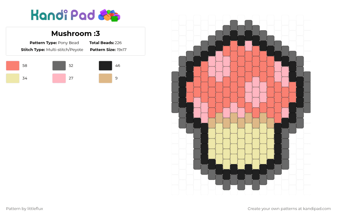 Mushroom :3 - Pony Bead Pattern by d1n0_ell1ot on Kandi Pad - yellow,orange,gray,cute,nature,pink,black,grey