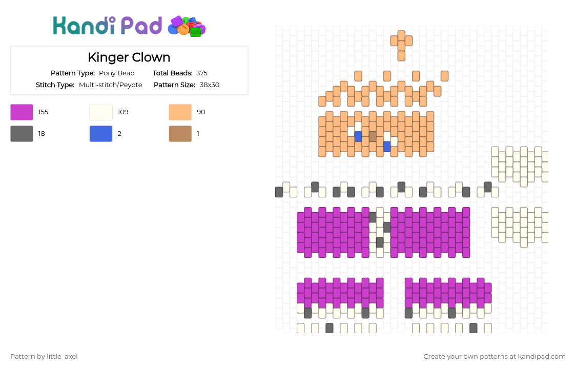 Kinger Clown - Pony Bead Pattern by d1n0_ell1ot on Kandi Pad - pink,orange,tadc,purple,tan,white,grey,black,gray,cute