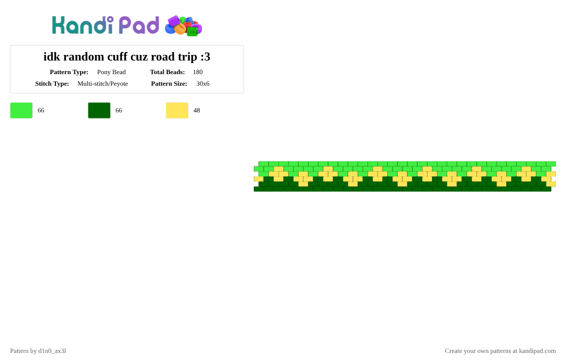 idk random cuff cuz road trip :3 - Pony Bead Pattern by d1n0_ax3l on Kandi Pad - yellow,green,dark green,light green,light yellow,cute,random