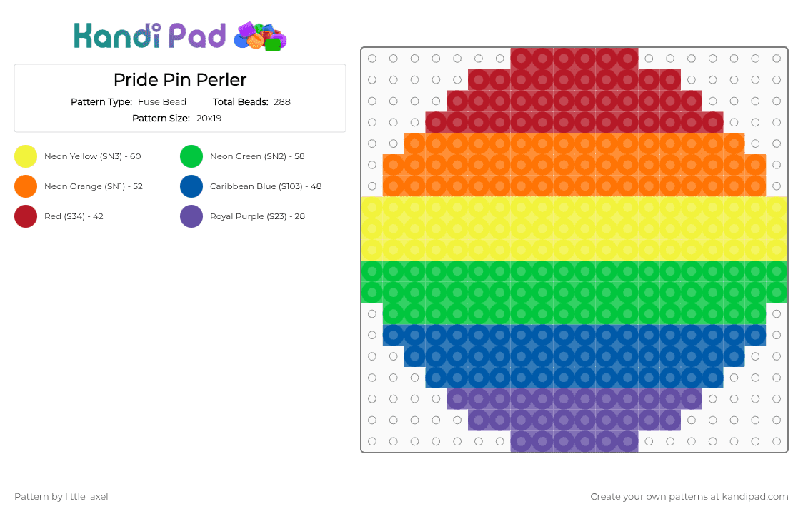 Pride Pin Perler - Fuse Bead Pattern by d1n0_ell1ot on Kandi Pad - orange,blue,green,yellow,cotdpins,gay,pride,red