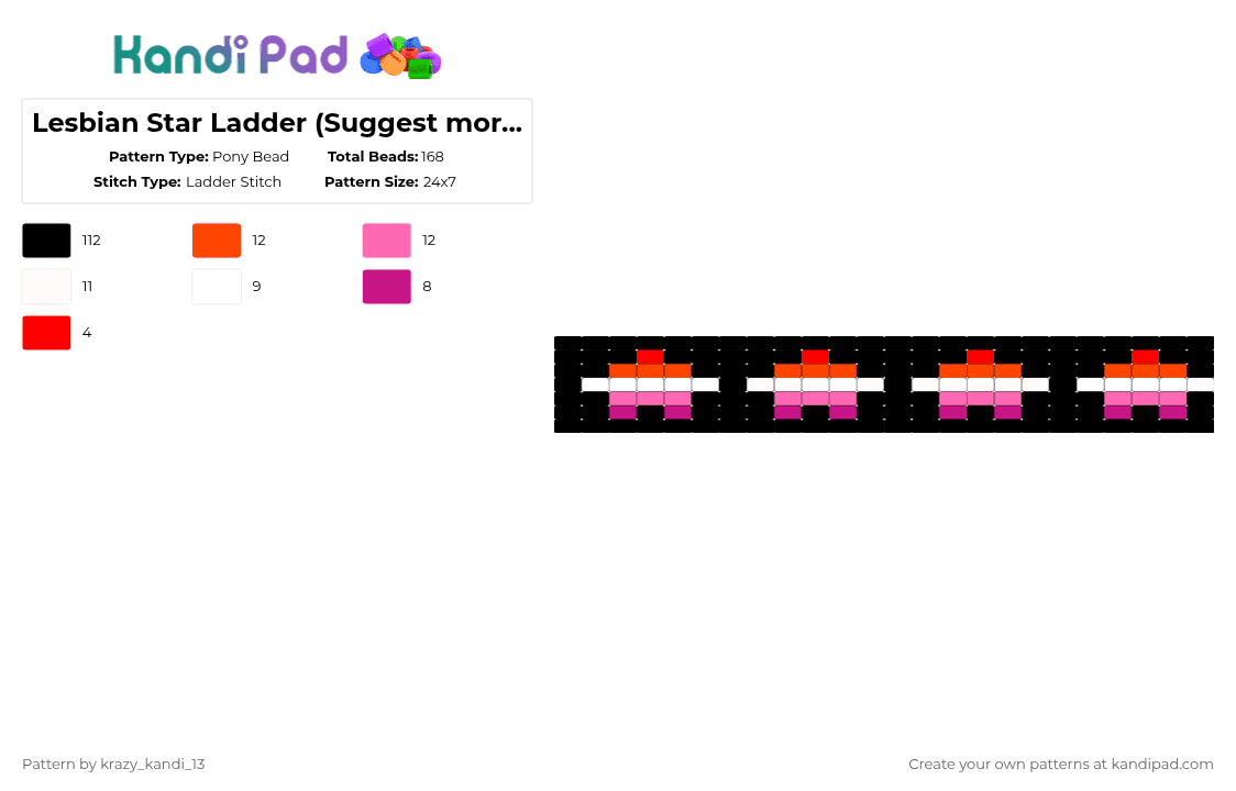 Lesbian Star Ladder (Suggest more flags) - Pony Bead Pattern by d1n0_ax3l on Kandi Pad - black,red,pink,lesbian,gay,queer,lgbtqia,lgbt,lgbtq,homosexual