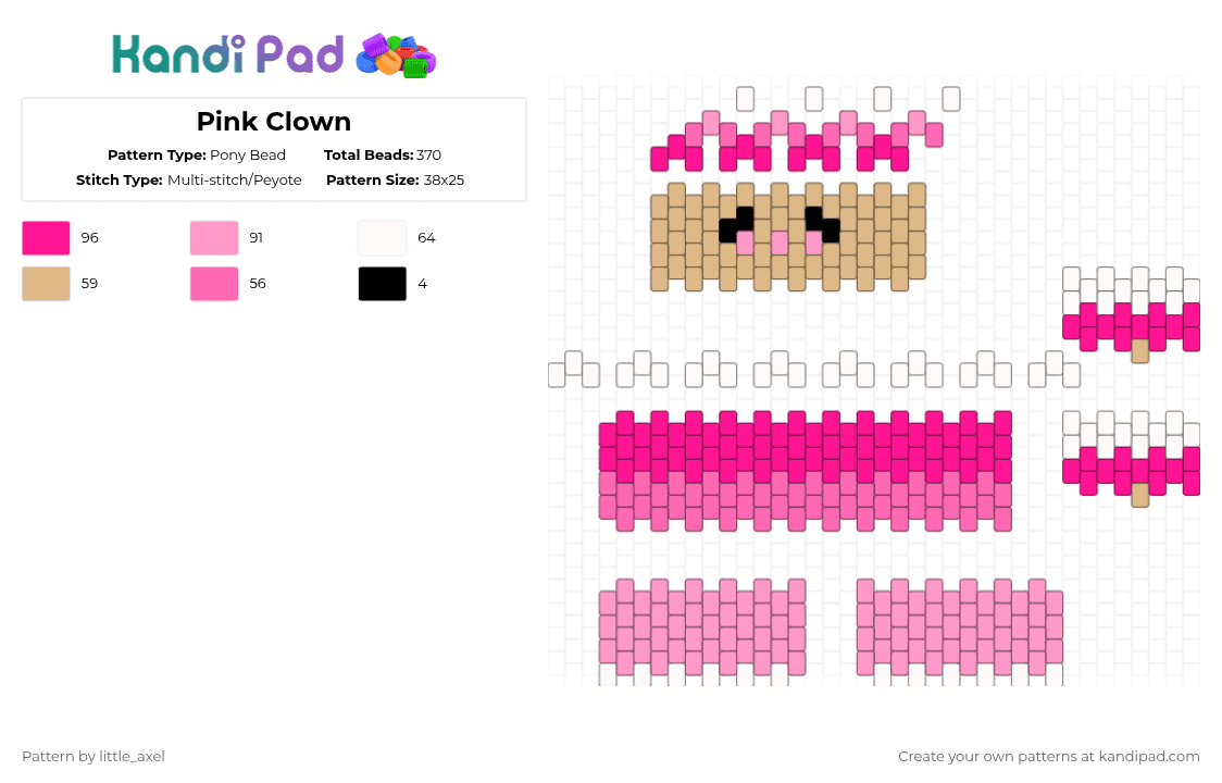 Pink Clown - Pony Bead Pattern by d1n0_ell1ot on Kandi Pad - pink,cute,clown,baby pink,silly