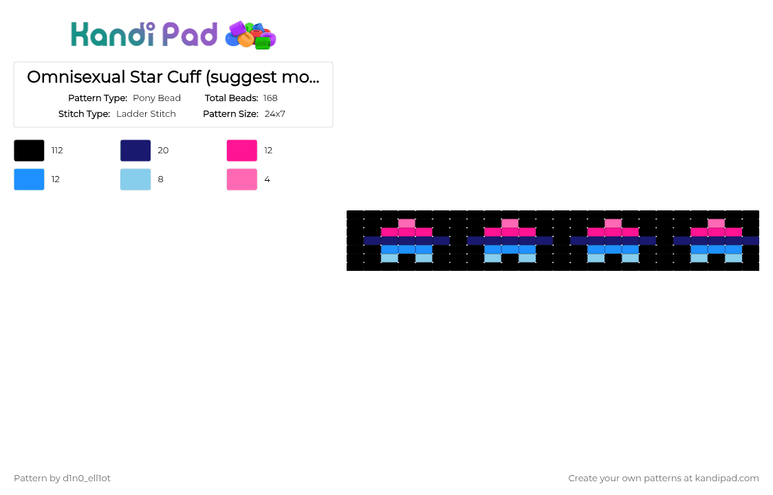 Omnisexual Star Cuff (suggest more flags) - Pony Bead Pattern by d1n0_ell1ot on Kandi Pad - black,purple,light blue,pride,omnisexual,queer,gay,lgbtqia,pink,blue