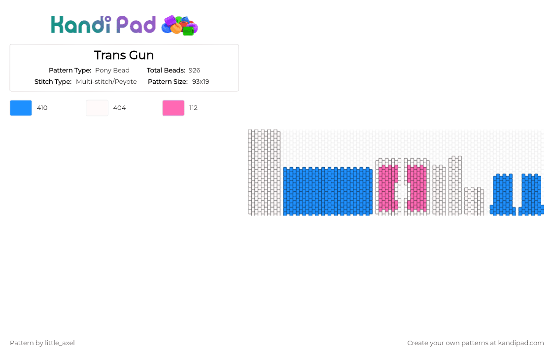 Trans Gun - Pony Bead Pattern by d1n0_ell1ot on Kandi Pad - light blue,gun,transgender,trans,pride,lgbtq,pink,blue,white