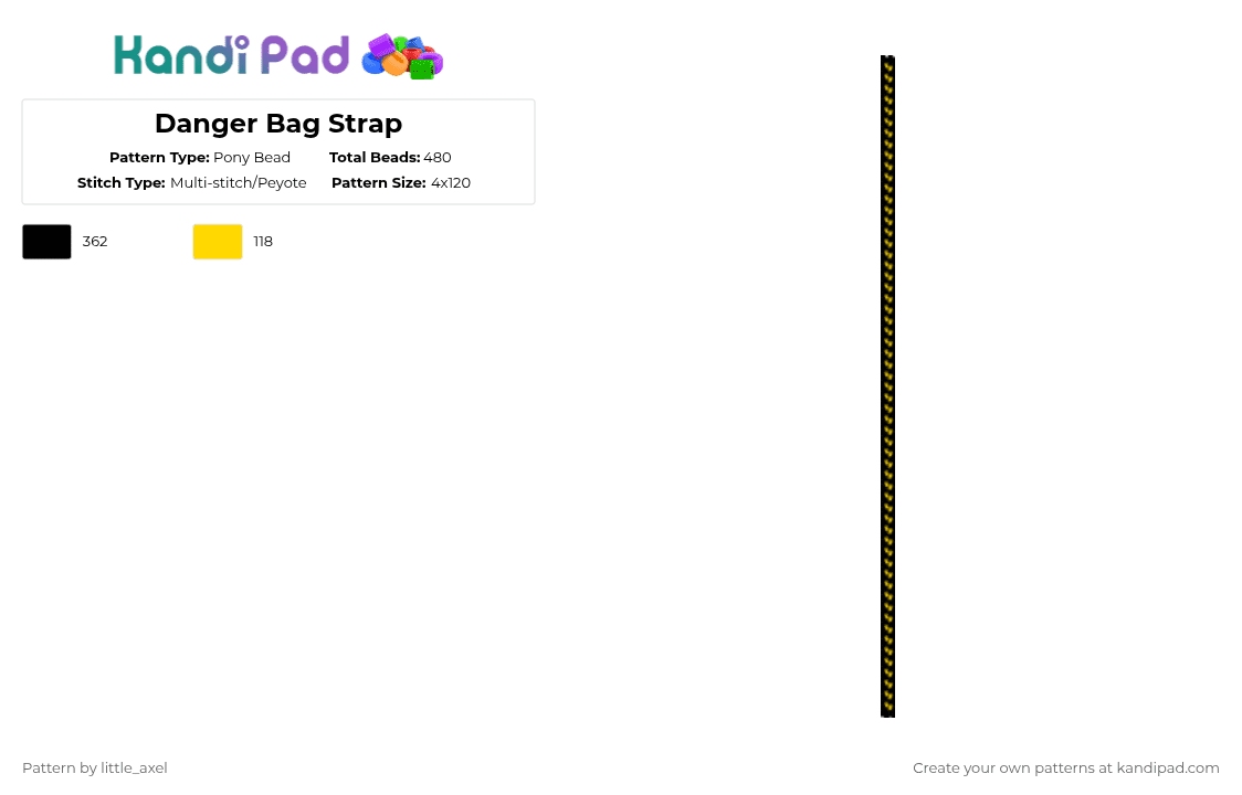 Danger Bag Strap - Pony Bead Pattern by d1n0_ell1ot on Kandi Pad - black,danger,yellow,cool,epic,cute,bag