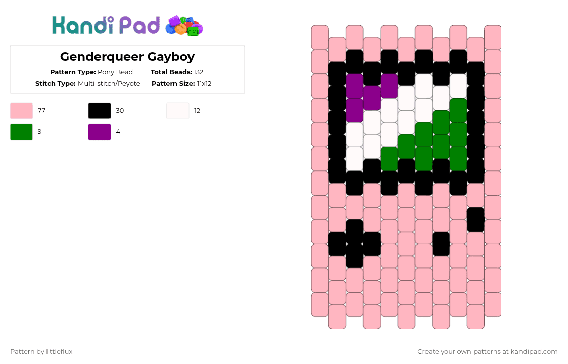 Genderqueer Gayboy - Pony Bead Pattern by d1n0_ell1ot on Kandi Pad - pink,queer,gay,cute,green,white,purple,black