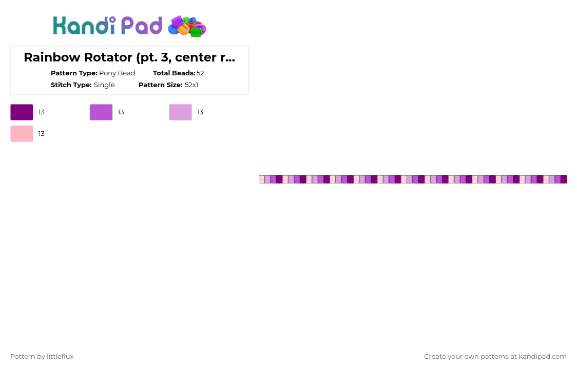 Rainbow Rotator (pt. 3, center rotating piece inside the other rotator) - Pony Bead Pattern by d1n0_ax3l on Kandi Pad - pink,purple,patel purple,clear,glow,cute,rainbow,rotator