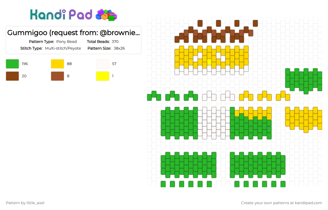 Gummigoo (request from: @browniebass227) - Pony Bead Pattern by d1n0_ell1ot on Kandi Pad - green,tadc,gummigoo,character,cartoon,yellow,white,cute