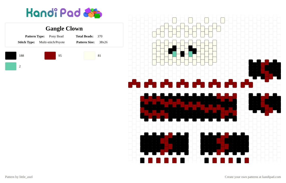 Gangle Clown - Pony Bead Pattern by d1n0_ell1ot on Kandi Pad - red,tadc,character,cartoon,black,white