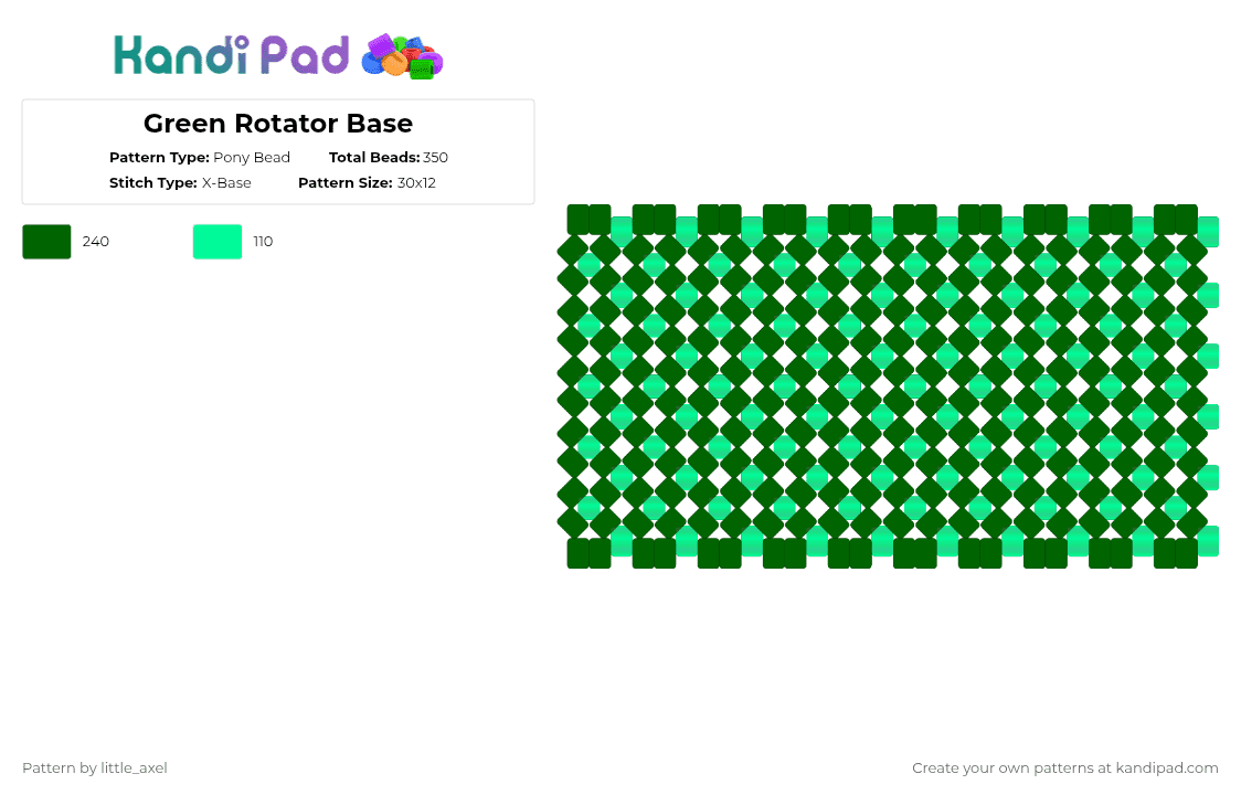Green Rotator Base - Pony Bead Pattern by d1n0_ell1ot on Kandi Pad - green,teal,cute,rotator,xbase