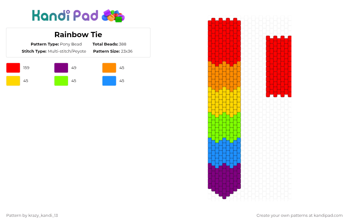 Rainbow Tie - Pony Bead Pattern by d1n0_ax3l on Kandi Pad - red,tie,rainbow,cool,kandi,pony beads,peyote