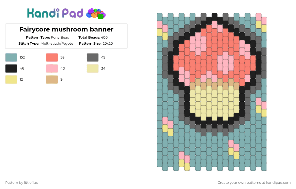 Fairycore mushroom banner - Pony Bead Pattern by d1n0_ax3l on Kandi Pad - orange,teal,cotdfairycore,fairy,mushroom,cute,pink,red,yellow,nature